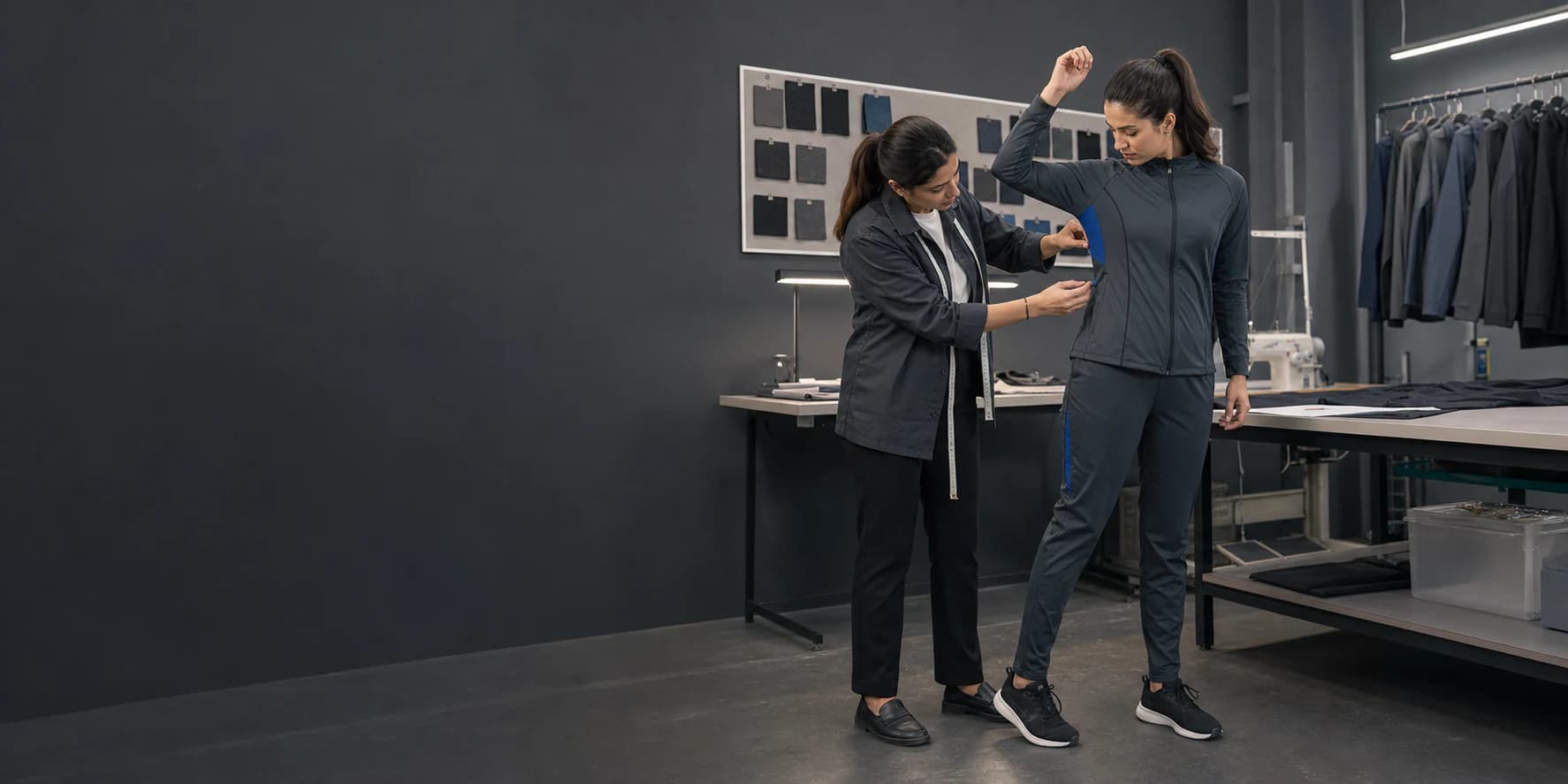 Movement fit review in a moderately modern Sialkot apparel sample room