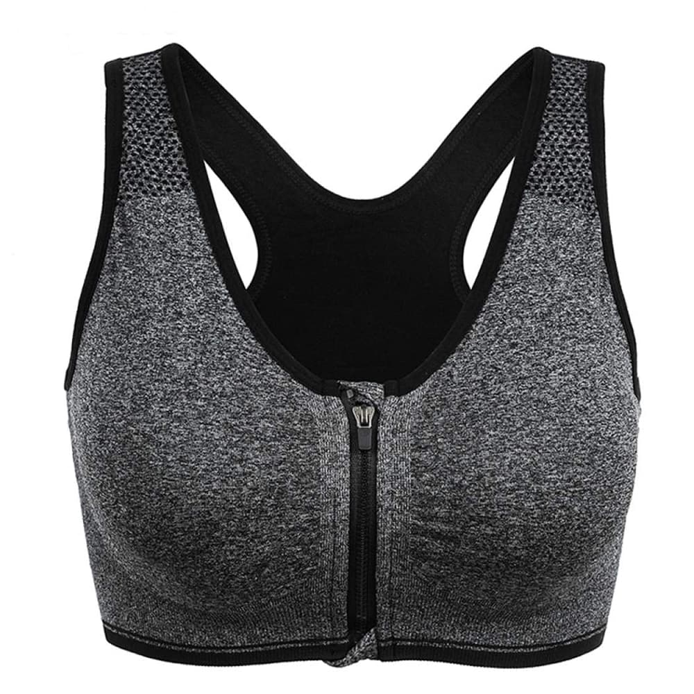 Gray Zip Sports Bra